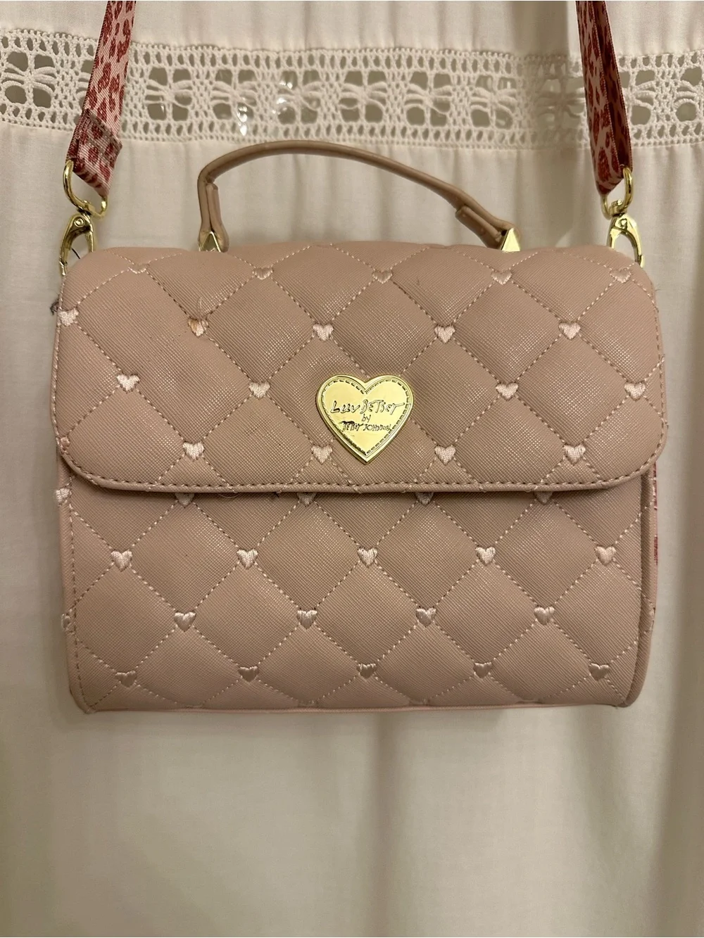 Quilted Blush Pink Crossbody Satchel with Heart Clasp